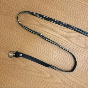 Vintage Black Studded Leather Belt with Silver Buckle